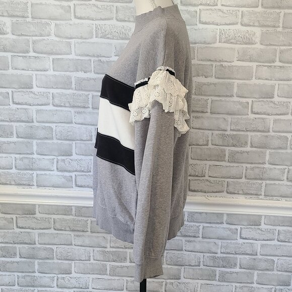 BDG Urban Outfitter Emory Ruffle Pullover Sweatshirt Tunic Top NEW S Cottage - Picture 4 of 9